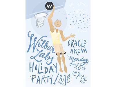 Art for WL Holiday Party Invite athlete basketball holiday illustration lettering oracle arena script sports texture