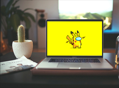 pikachu illustration on macbookpro mockup adobe branding design illustration vector