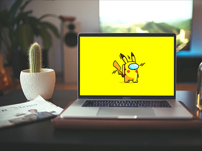 pikachu illustration on macbookpro mockup