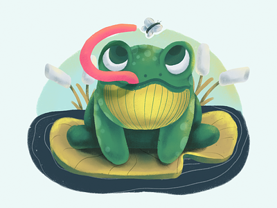 Snackin' Frog animal animal illustration cute fly frog frog lilly pad green kids illustration lilly pad procreate sketch wildlife