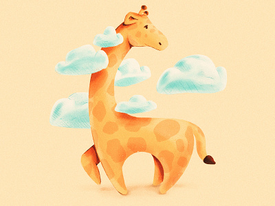 Head In the Clouds animal blue childrens illustration clouds cute drawing giraffe illustration kids illustration procreate sketch yellow