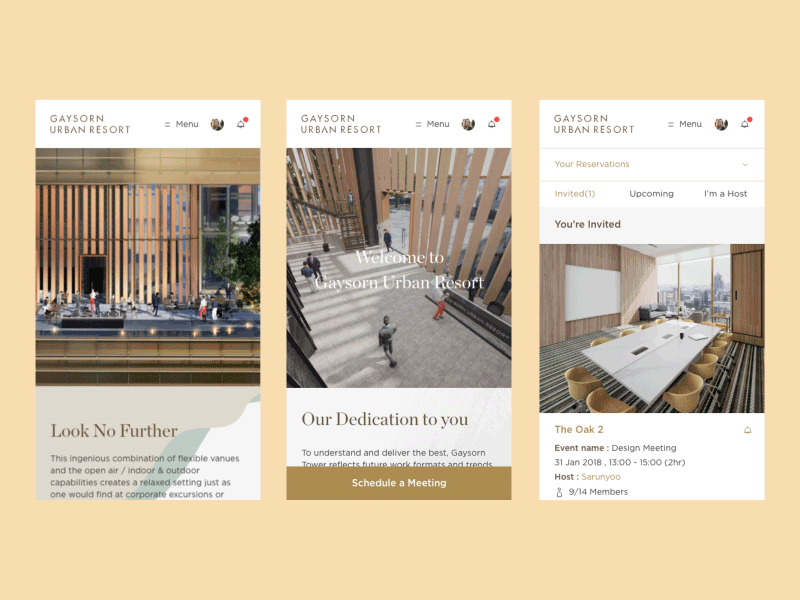 Urban Resort animation example meeting mobile room ui ux web