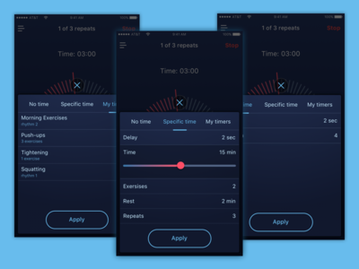 Timer settings app application filters mobile options popup settings slider timer timer settings