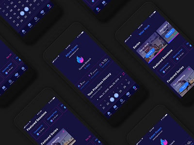Wise Work app application caledar cards color dark dashboard date gradirnt home icons ios meditation schedule statistic stoties tabbar tabs ui work