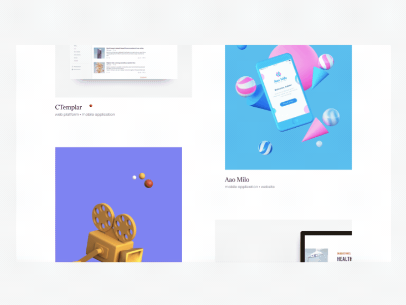 Portfolio Block Netrix agency works web design illustrations 3dmax 3d max 4d cinema grid portfolio pyramide banner composition 4dcinema 3d landing website prortfolio floating ui