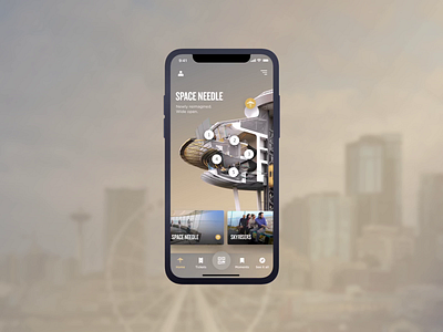Space Needle animation app application cards details drag interaction ios map mobile navigation principle prototype scan scroll space splash tabbar ticket travel
