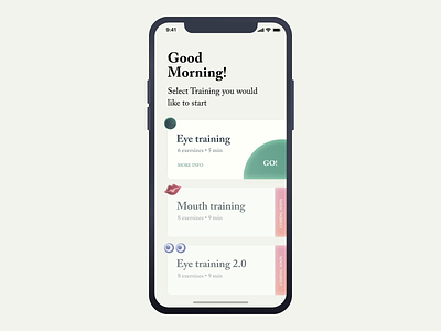 Eye App for Training ai animation app character chart counter dashboard exercise eye eyes home icon icons illustration ios menu mobile mobileapp timer training