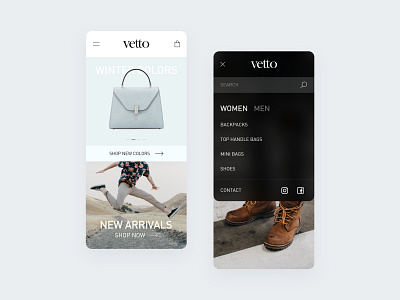 Vetto - Italian Leather - Mobile Website branding design leather mobile mobile app mobile ui shopping shopping app ui ux website website design