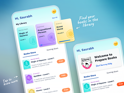 Prepare - Home screen states app design edtech grammer illustration india kids kids book maths saurabhuxd science study studying ux