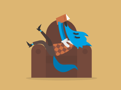 Mr. Lupus in armchair animation book brandhero character design gif illustration motion graphic reading resting vector wolf