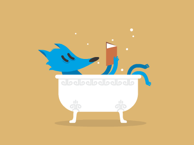 Mr. Lupus in bath bath blue book brandhero character design gif illustration motion graphic reading vector wolf