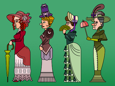Four Victorian Ladies costumes illustration period victorian