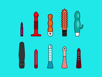 Assorted Dildoes And Vibrators female sexuality illustration sex toys sexuality
