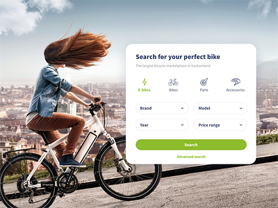 Hero image + search engine bicycle bike bike design bike hero image bike website ebike ebike design hero image ivona petrovic search search engine ui