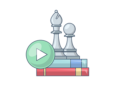 Chess-video lessons books books icon chess chess icon chess illustration learning app play video icon video illustration website illustration