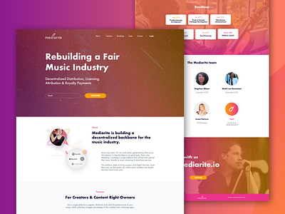 Landing page branding hero image ivona petrovic landing design landing page music app music artwork pink roadmap subscribe team website