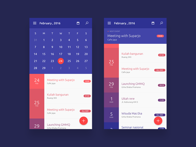Calendar apps by Mohammad Hafidz on Dribbble