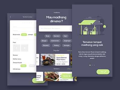 Madhang : Community-based culinary information sharing android apps dark food ios iphone jogja restaurant ui ux