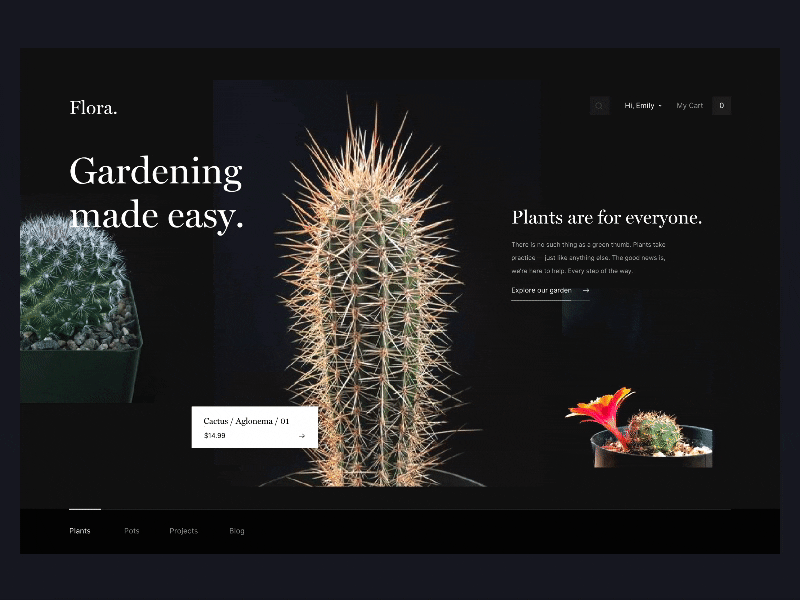 Flora / Interaction / 01 flora gif animated ux ui landing page website