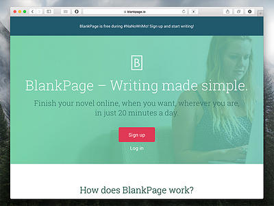 New landing page for BlankPage blankpage button hero image landing nanowrimo page responsive