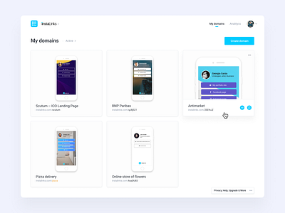 User domains list overview for InstaLinks project