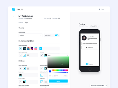 Page styles editor app color picker dashboard design editor mobile navigation preview product styles ui ux web