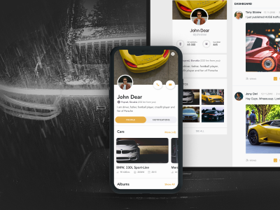 Drift - Social network for motorists car app cars dark app dark ui mobile mobile app profile social app social network uiux ux web web desgin