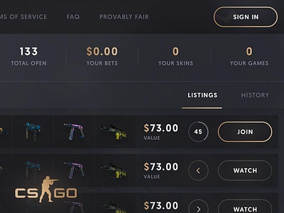 Golden Coinflip - CS:GO Design bitcoin counter strike cs:go csgo dark dashboard dota2 steam svetlakov trade ui ux