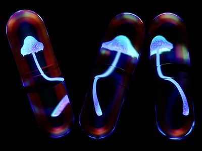 .:Microdosing Capsules:. 3d ai branding design genesis holographic illustration logo mushroom neural neurogenesis placeholder psychedelic render trippy ui