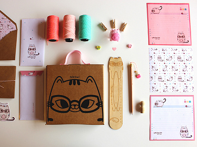 Pochoclo The Cat - Illustrated Stationery Kit box cat cute envelope illustration kawaii packaging paper letter pencil pet ruler stationery