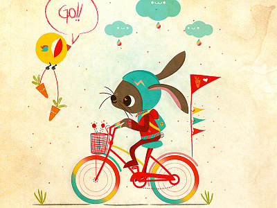 Go!! bicycle bird bunny character design childrens colors cute illustration kawaii kids