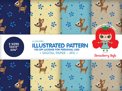 Illustrated Pattern "Bambi" for Commercial Use bambi character design cute design etsy shop illustration instant download kawaii pattern product rapport seamless pattern