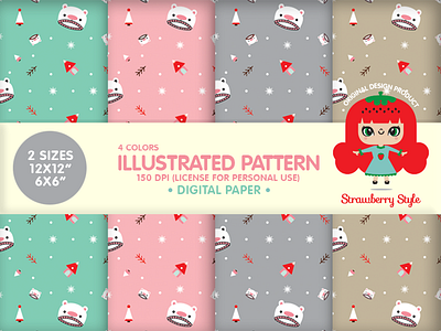 Illustrated Pattern Design "Winter" cute designer digital papers graphic design illustration kawaii papers pattern rapport seamless design stationery