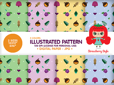 Illustrated Pattern Paper "Bellota" cute design digital papers graphic design illustration kawaii paper paper pattern pattern rapport seamless pattern stationery