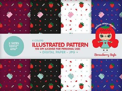 Illustrated Paper Pattern "Strawberry Planner" cute design digital paper fabric graphic design illustration kawaii paper pattern pattern seamless pattern stationery