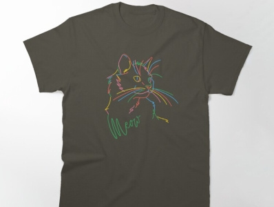 Cat line art T-shirt black branding cat colorful cute design funny graphic design illustration meow puppies rainbow simple t shirt tshirt tshirtdesign