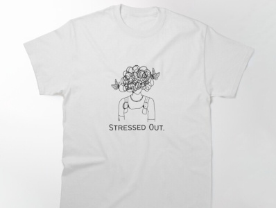 Stressed Out T-shirt 2d animal anxiety apparel art black branding butterfly character clothing digital art fashion graphic design illustration line art sticker stress tshirt typography white