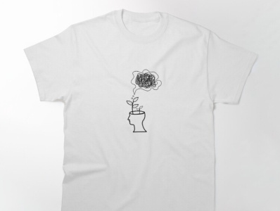 Watering The Mind T-shirt 2d anxiety apparel art black branding character clothing digital art fashion flower graphic design hand lettering illustration line art simple sticker tshirt water white