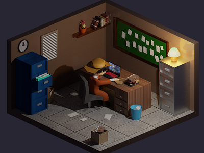 Mr. Detective in His Room 3d animation character design modelling