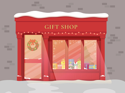 Gift shop city flat design gift shop graphic design ill illustration new year showcase store vector