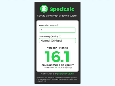 Spoticalc App redesign [mobile view] spoticalc spotify