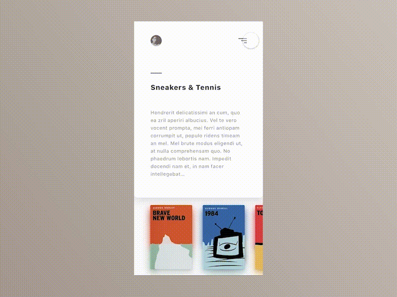 Reader App -Simple Menu Interaction animation app book books menu protopie reader ui