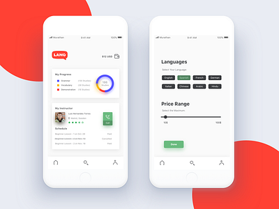 Language Tutoring Application app clean daily ui graph interface language mobile teacher tutor ui