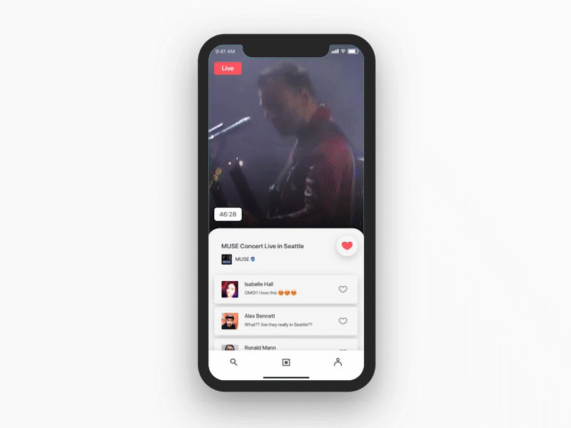 Live Broadcasting - Interactions app broadcasting clean daily ui interface live mobile muse music practice protopie ui
