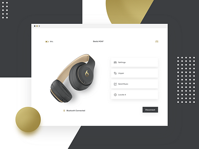 Smart Headphones Dashboard app beats daily ui dashboard gold golden headphones interface mobile music premium ui