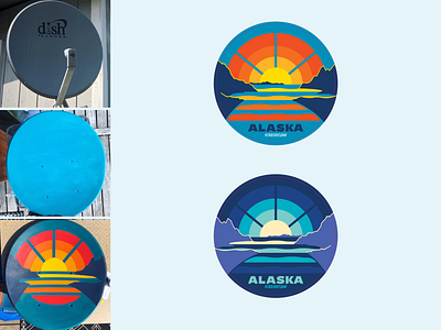 Turnagain Sunset-Moonrise Sat. Dish > Painted Artwork > Stickers alaska anchorage moonrise mountains stickers sunset turnagain arm