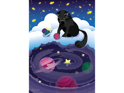 Cat&planets book illustration cat cats design illustration planets typography universe