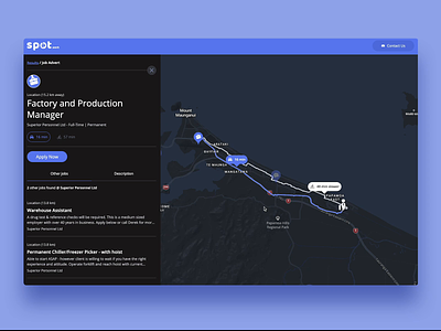 Interactive mapping (darkmode) 🤘😎 animation apple maps darkmode design google maps interaction job board location mapbox mapping maps navidad navigation ui ux web