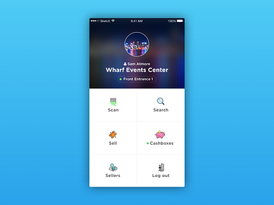 Ticketing Admission App Homescreen blur design experience icons interface ios profile ticketing tiles ui user ux