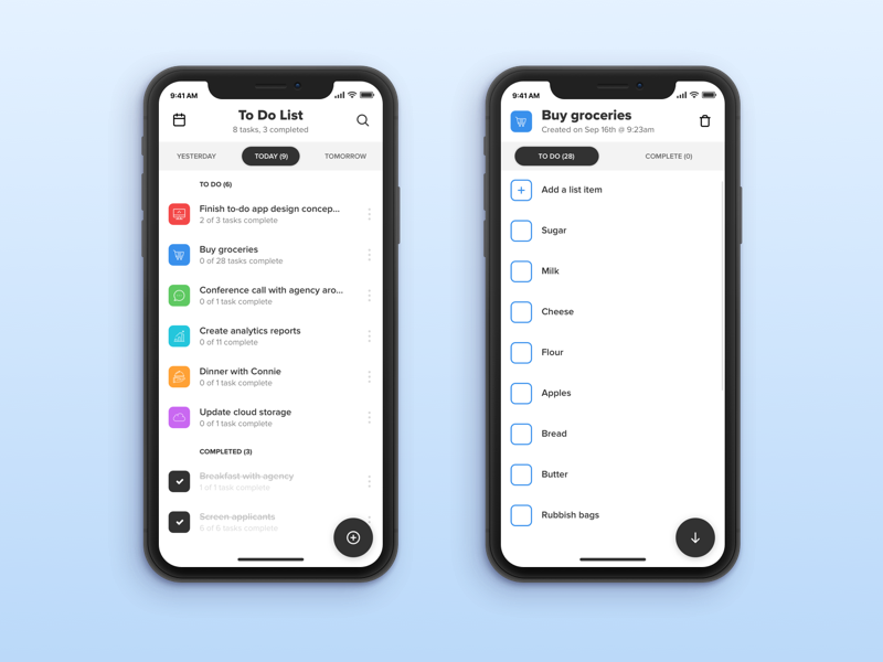 To Do app design concepts - view tasks